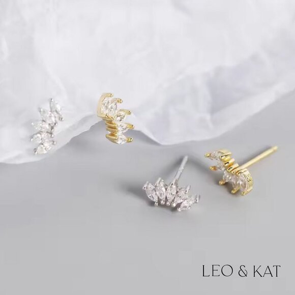 Marquise Zircon Crown Stud Earrings. 925 Sterling Silver. #1035 - Picture 2 of 7